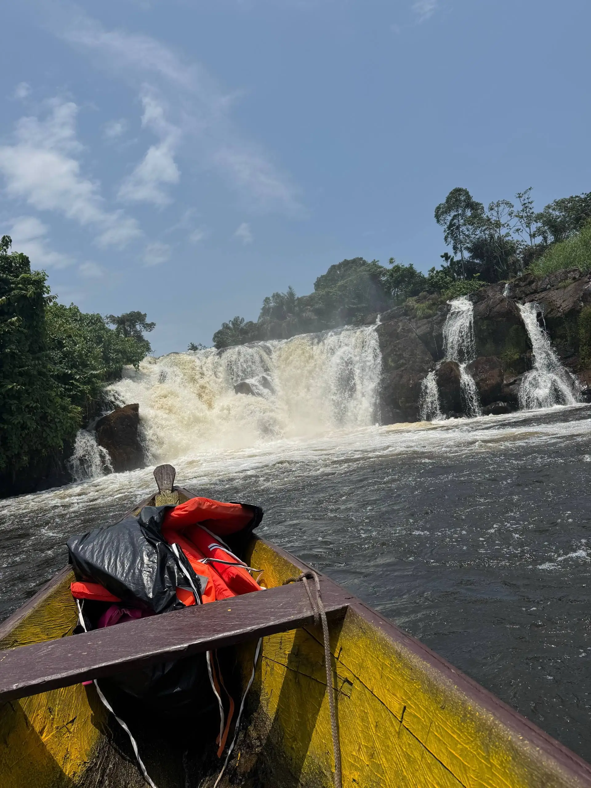 Les chutes de la Lobé vues depuis une pirogue