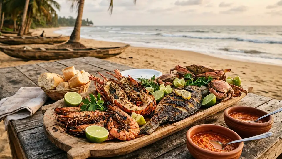 Un plateau de fruits de mer grillés à partager, sur une table de plage