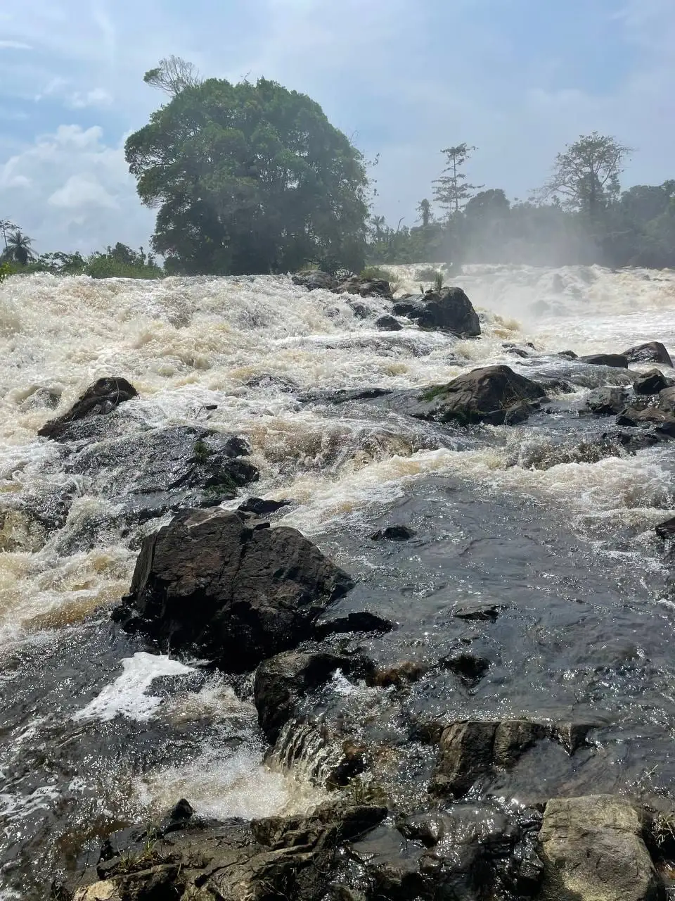Des rapides écumants entre les rochers noirs