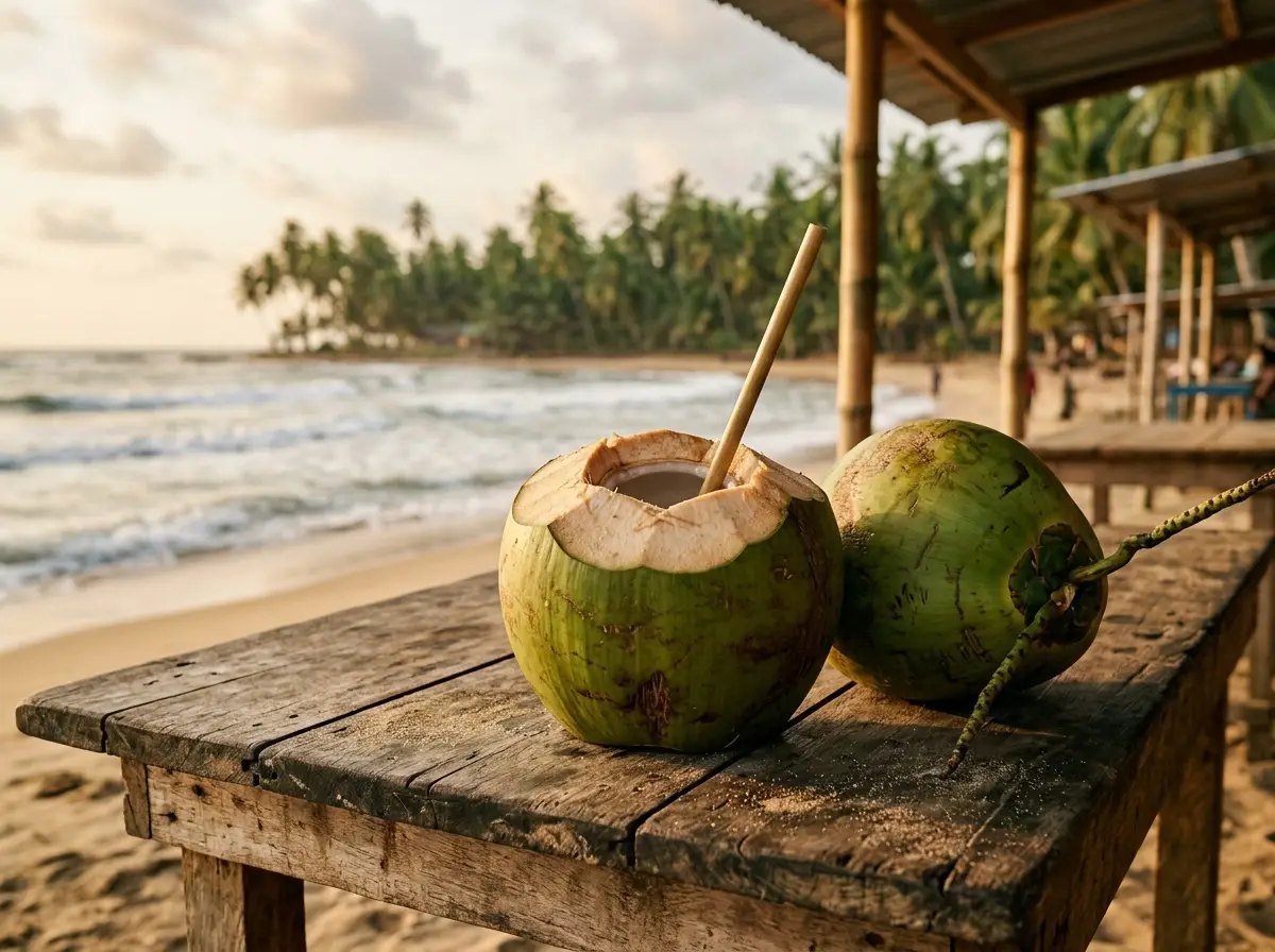 Une noix de coco verte ouverte, avec une paille (Photo illustrative)